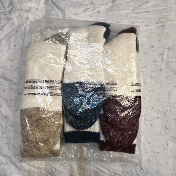 3 Pairs Merino Wool Blend Boot Socks Large 10-12.5 White Multicolor  Made In USA - Picture 3 of 5